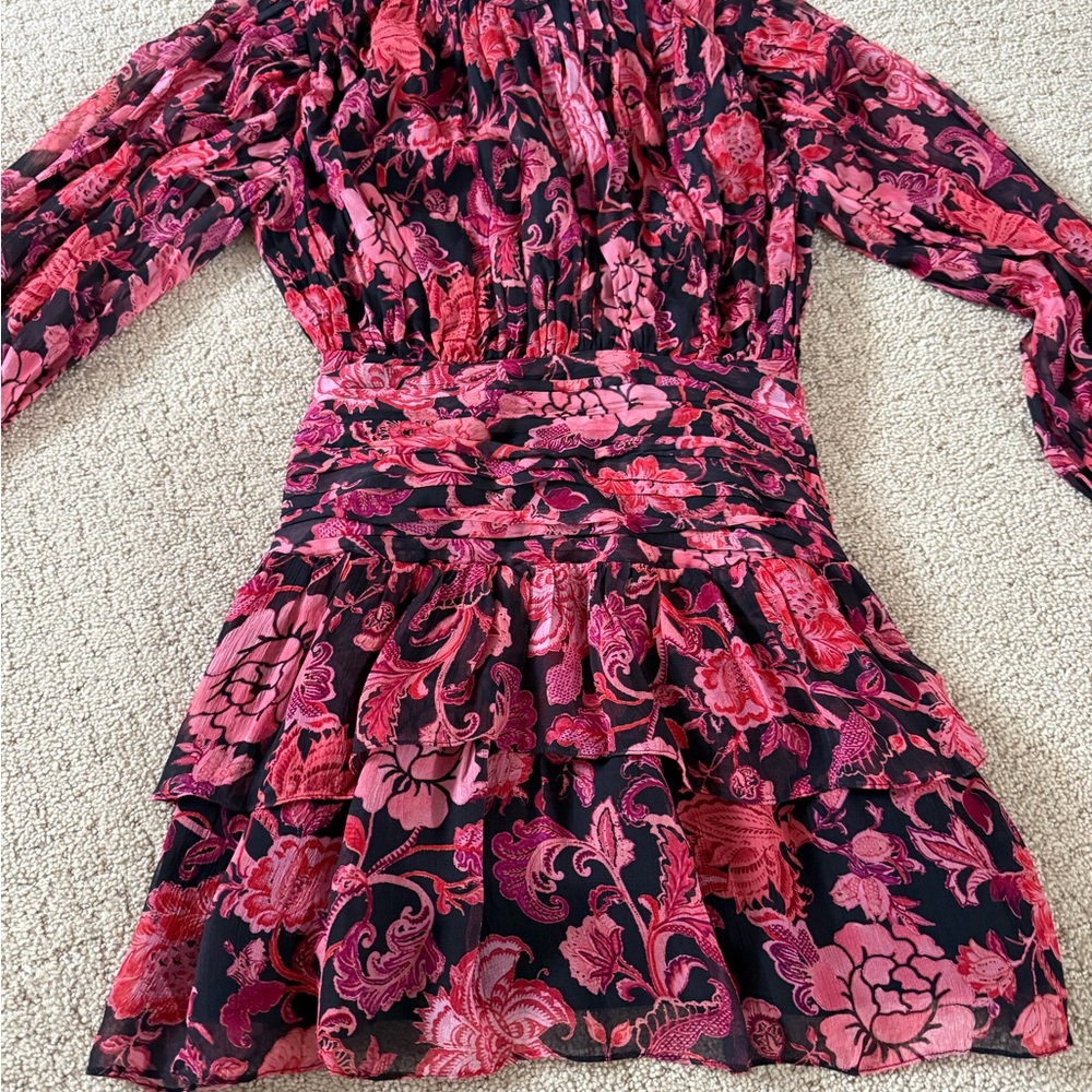 Revolve X HEMANT & NANDITA Crimson Rouched Mini Floral Dress B30 - Picture 15 of 15